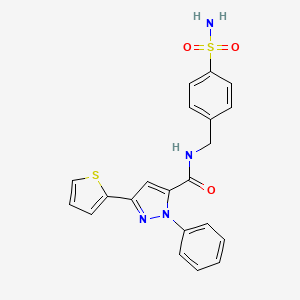 molecular formula C21H18N4O3S2 B11159926 1-phenyl-N-(4-sulfamoylbenzyl)-3-(thiophen-2-yl)-1H-pyrazole-5-carboxamide 