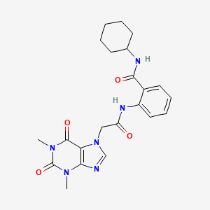 molecular formula C22H26N6O4 B11160125 N-cyclohexyl-2-{[(1,3-dimethyl-2,6-dioxo-1,2,3,6-tetrahydro-7H-purin-7-yl)acetyl]amino}benzamide 