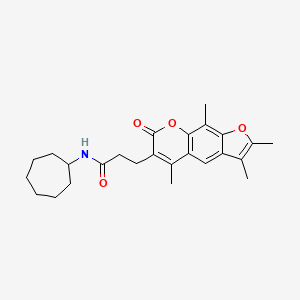 molecular formula C25H31NO4 B11160169 N-Cycloheptyl-3-{2,3,5,9-tetramethyl-7-oxo-7H-furo[3,2-G]chromen-6-YL}propanamide 