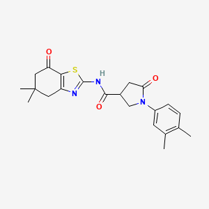 molecular formula C22H25N3O3S B11160209 N-(5,5-dimethyl-7-oxo-4,5,6,7-tetrahydro-1,3-benzothiazol-2-yl)-1-(3,4-dimethylphenyl)-5-oxopyrrolidine-3-carboxamide 