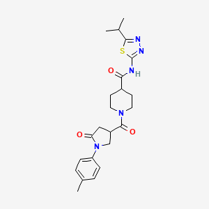 molecular formula C23H29N5O3S B11160395 1-{[1-(4-methylphenyl)-5-oxopyrrolidin-3-yl]carbonyl}-N-[5-(propan-2-yl)-1,3,4-thiadiazol-2-yl]piperidine-4-carboxamide 