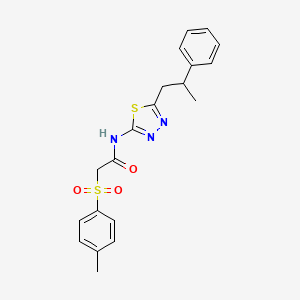 molecular formula C20H21N3O3S2 B11160528 2-[(4-methylphenyl)sulfonyl]-N-[5-(2-phenylpropyl)-1,3,4-thiadiazol-2-yl]acetamide 