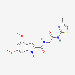 molecular formula C18H20N4O4S B11160544 4,6-dimethoxy-1-methyl-N-(2-{[(2E)-4-methyl-1,3-thiazol-2(3H)-ylidene]amino}-2-oxoethyl)-1H-indole-2-carboxamide 