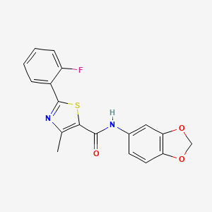 molecular formula C18H13FN2O3S B11160568 N~5~-(1,3-benzodioxol-5-yl)-2-(2-fluorophenyl)-4-methyl-1,3-thiazole-5-carboxamide 