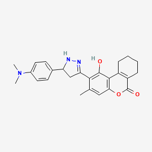 molecular formula C25H27N3O3 B11160772 2-{5-[4-(dimethylamino)phenyl]-4,5-dihydro-1H-pyrazol-3-yl}-1-hydroxy-3-methyl-7,8,9,10-tetrahydro-6H-benzo[c]chromen-6-one 