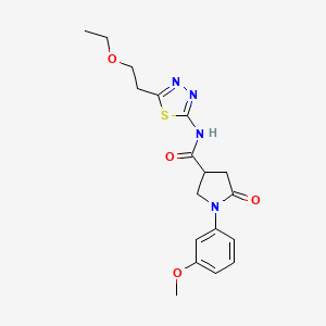 molecular formula C18H22N4O4S B11160778 N-[5-(2-ethoxyethyl)-1,3,4-thiadiazol-2-yl]-1-(3-methoxyphenyl)-5-oxopyrrolidine-3-carboxamide 