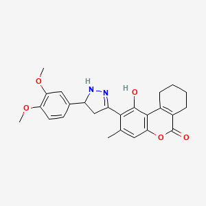 2-[5-(3,4-dimethoxyphenyl)-4,5-dihydro-1H-pyrazol-3-yl]-1-hydroxy-3-methyl-7,8,9,10-tetrahydro-6H-benzo[c]chromen-6-one