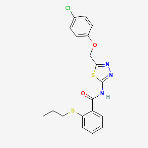 molecular formula C19H18ClN3O2S2 B11161003 N-{5-[(4-chlorophenoxy)methyl]-1,3,4-thiadiazol-2-yl}-2-(propylsulfanyl)benzamide 