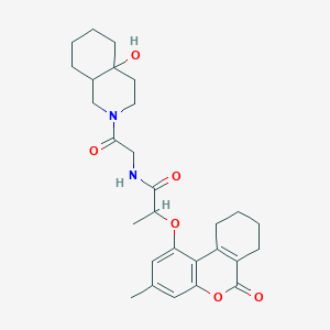 molecular formula C28H36N2O6 B11161051 N-[2-(4a-hydroxyoctahydroisoquinolin-2(1H)-yl)-2-oxoethyl]-2-[(3-methyl-6-oxo-7,8,9,10-tetrahydro-6H-benzo[c]chromen-1-yl)oxy]propanamide 