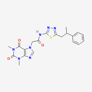 molecular formula C20H21N7O3S B11161083 2-(1,3-dimethyl-2,6-dioxo-1,2,3,6-tetrahydro-7H-purin-7-yl)-N-[5-(2-phenylpropyl)-1,3,4-thiadiazol-2-yl]acetamide 