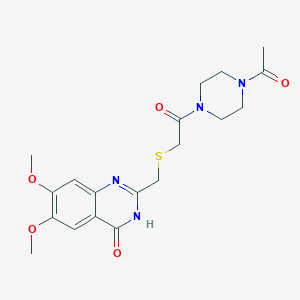 molecular formula C19H24N4O5S B11161237 1-(4-Acetylpiperazin-1-yl)-2-{[(4-hydroxy-6,7-dimethoxyquinazolin-2-yl)methyl]sulfanyl}ethanone 