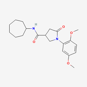 molecular formula C20H28N2O4 B11161317 N-cycloheptyl-1-(2,5-dimethoxyphenyl)-5-oxopyrrolidine-3-carboxamide 