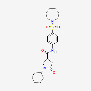 molecular formula C23H33N3O4S B11161339 N-[4-(azepan-1-ylsulfonyl)phenyl]-1-cyclohexyl-5-oxopyrrolidine-3-carboxamide 