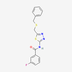 molecular formula C17H14FN3OS2 B11161533 N-{5-[(benzylsulfanyl)methyl]-1,3,4-thiadiazol-2-yl}-3-fluorobenzamide 