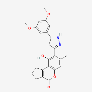 molecular formula C24H24N2O5 B11161581 8-[5-(3,5-dimethoxyphenyl)-4,5-dihydro-1H-pyrazol-3-yl]-9-hydroxy-7-methyl-2,3-dihydrocyclopenta[c]chromen-4(1H)-one 