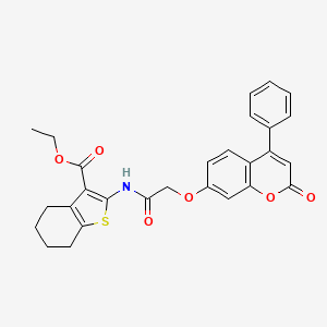 molecular formula C28H25NO6S B11161582 ethyl 2-({[(2-oxo-4-phenyl-2H-chromen-7-yl)oxy]acetyl}amino)-4,5,6,7-tetrahydro-1-benzothiophene-3-carboxylate 