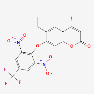 molecular formula C19H13F3N2O7 B11161630 7-[2,6-dinitro-4-(trifluoromethyl)phenoxy]-6-ethyl-4-methyl-2H-chromen-2-one 