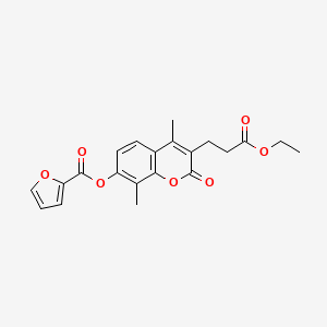 molecular formula C21H20O7 B11161688 3-(3-ethoxy-3-oxopropyl)-4,8-dimethyl-2-oxo-2H-chromen-7-yl furan-2-carboxylate 