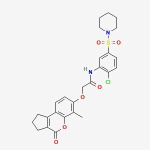 molecular formula C26H27ClN2O6S B11161703 N-[2-chloro-5-(piperidin-1-ylsulfonyl)phenyl]-2-[(6-methyl-4-oxo-1,2,3,4-tetrahydrocyclopenta[c]chromen-7-yl)oxy]acetamide 