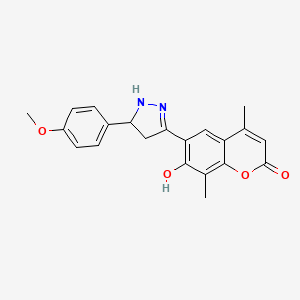 molecular formula C21H20N2O4 B11161733 7-hydroxy-6-[5-(4-methoxyphenyl)-4,5-dihydro-1H-pyrazol-3-yl]-4,8-dimethyl-2H-chromen-2-one 