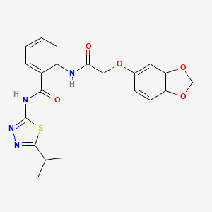 molecular formula C21H20N4O5S B11161895 2-{[(1,3-benzodioxol-5-yloxy)acetyl]amino}-N-[5-(propan-2-yl)-1,3,4-thiadiazol-2-yl]benzamide 