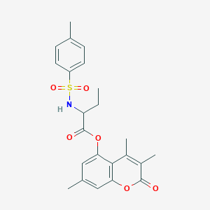 molecular formula C23H25NO6S B11161949 3,4,7-trimethyl-2-oxo-2H-chromen-5-yl 2-{[(4-methylphenyl)sulfonyl]amino}butanoate 