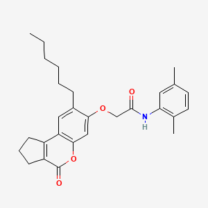 molecular formula C28H33NO4 B11161980 N-(2,5-dimethylphenyl)-2-({8-hexyl-4-oxo-1H,2H,3H,4H-cyclopenta[c]chromen-7-yl}oxy)acetamide 