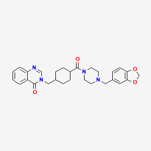 molecular formula C28H32N4O4 B11161984 3-((4-(4-(benzo[d][1,3]dioxol-5-ylmethyl)piperazine-1-carbonyl)cyclohexyl)methyl)quinazolin-4(3H)-one 