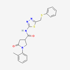 molecular formula C21H20N4O2S2 B11162222 1-(2-methylphenyl)-5-oxo-N-{5-[(phenylsulfanyl)methyl]-1,3,4-thiadiazol-2-yl}pyrrolidine-3-carboxamide 