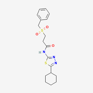 molecular formula C18H23N3O3S2 B11162307 3-(benzylsulfonyl)-N-(5-cyclohexyl-1,3,4-thiadiazol-2-yl)propanamide 