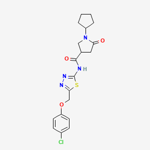 molecular formula C19H21ClN4O3S B11162493 N-{5-[(4-chlorophenoxy)methyl]-1,3,4-thiadiazol-2-yl}-1-cyclopentyl-5-oxopyrrolidine-3-carboxamide 