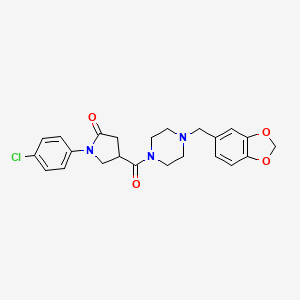 molecular formula C23H24ClN3O4 B11162506 4-{[4-(1,3-Benzodioxol-5-ylmethyl)piperazin-1-yl]carbonyl}-1-(4-chlorophenyl)pyrrolidin-2-one 