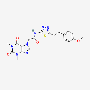 molecular formula C20H21N7O4S B11162567 2-(1,3-dimethyl-2,6-dioxo-1,2,3,6-tetrahydro-7H-purin-7-yl)-N-{5-[2-(4-methoxyphenyl)ethyl]-1,3,4-thiadiazol-2-yl}acetamide 