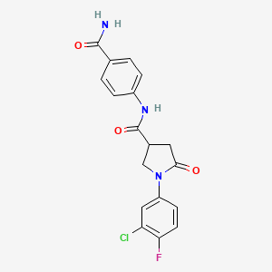 N-(4-carbamoylphenyl)-1-(3-chloro-4-fluorophenyl)-5-oxopyrrolidine-3-carboxamide