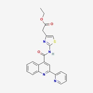 molecular formula C22H18N4O3S B11162643 Ethyl [2-({[2-(pyridin-2-yl)quinolin-4-yl]carbonyl}amino)-1,3-thiazol-4-yl]acetate 