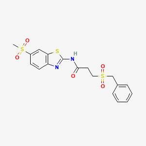 molecular formula C18H18N2O5S3 B11162681 3-(benzylsulfonyl)-N-[6-(methylsulfonyl)-1,3-benzothiazol-2-yl]propanamide 