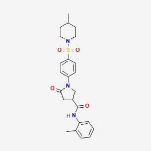 molecular formula C24H29N3O4S B11162855 N-(2-methylphenyl)-1-{4-[(4-methylpiperidin-1-yl)sulfonyl]phenyl}-5-oxopyrrolidine-3-carboxamide 