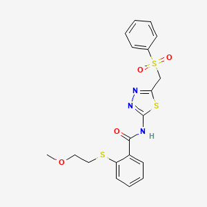 2-[(2-methoxyethyl)sulfanyl]-N-{5-[(phenylsulfonyl)methyl]-1,3,4-thiadiazol-2-yl}benzamide