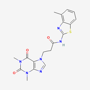 molecular formula C18H18N6O3S B11162860 3-(1,3-dimethyl-2,6-dioxo-1,2,3,6-tetrahydro-7H-purin-7-yl)-N-(4-methyl-1,3-benzothiazol-2-yl)propanamide 