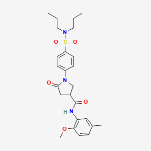 molecular formula C25H33N3O5S B11162872 1-[4-(dipropylsulfamoyl)phenyl]-N-(2-methoxy-5-methylphenyl)-5-oxopyrrolidine-3-carboxamide 