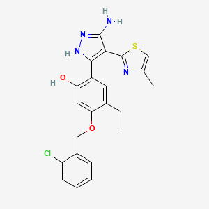 molecular formula C22H21ClN4O2S B11162961 2-[5-amino-4-(4-methyl-1,3-thiazol-2-yl)-1H-pyrazol-3-yl]-5-[(2-chlorobenzyl)oxy]-4-ethylphenol 