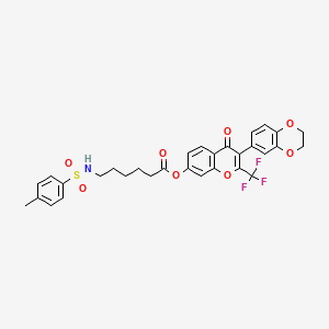 3-(2,3-dihydro-1,4-benzodioxin-6-yl)-4-oxo-2-(trifluoromethyl)-4H-chromen-7-yl 6-{[(4-methylphenyl)sulfonyl]amino}hexanoate