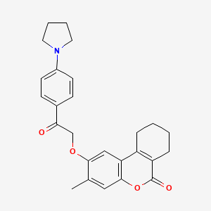 molecular formula C26H27NO4 B11163063 3-methyl-2-{2-oxo-2-[4-(pyrrolidin-1-yl)phenyl]ethoxy}-7,8,9,10-tetrahydro-6H-benzo[c]chromen-6-one 