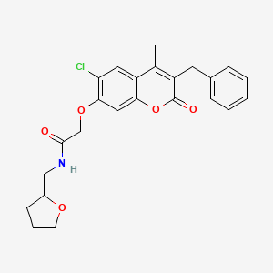 2-[(3-benzyl-6-chloro-4-methyl-2-oxo-2H-chromen-7-yl)oxy]-N-(tetrahydrofuran-2-ylmethyl)acetamide