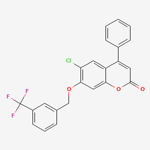 molecular formula C23H14ClF3O3 B11163078 6-chloro-4-phenyl-7-{[3-(trifluoromethyl)benzyl]oxy}-2H-chromen-2-one 