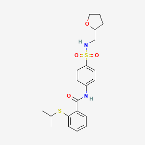 molecular formula C21H26N2O4S2 B11163104 2-(propan-2-ylsulfanyl)-N-{4-[(tetrahydrofuran-2-ylmethyl)sulfamoyl]phenyl}benzamide 