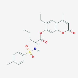 molecular formula C24H27NO6S B11163116 (6-ethyl-4-methyl-2-oxochromen-7-yl) 2-[(4-methylphenyl)sulfonylamino]pentanoate 