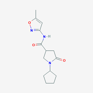 molecular formula C14H19N3O3 B11163137 1-cyclopentyl-N-(5-methyl-1,2-oxazol-3-yl)-5-oxopyrrolidine-3-carboxamide 