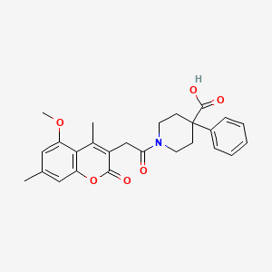 1-[(5-methoxy-4,7-dimethyl-2-oxo-2H-chromen-3-yl)acetyl]-4-phenylpiperidine-4-carboxylic acid