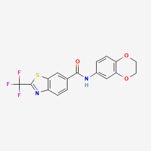 molecular formula C17H11F3N2O3S B11163422 N-(2,3-dihydro-1,4-benzodioxin-6-yl)-2-(trifluoromethyl)-1,3-benzothiazole-6-carboxamide 